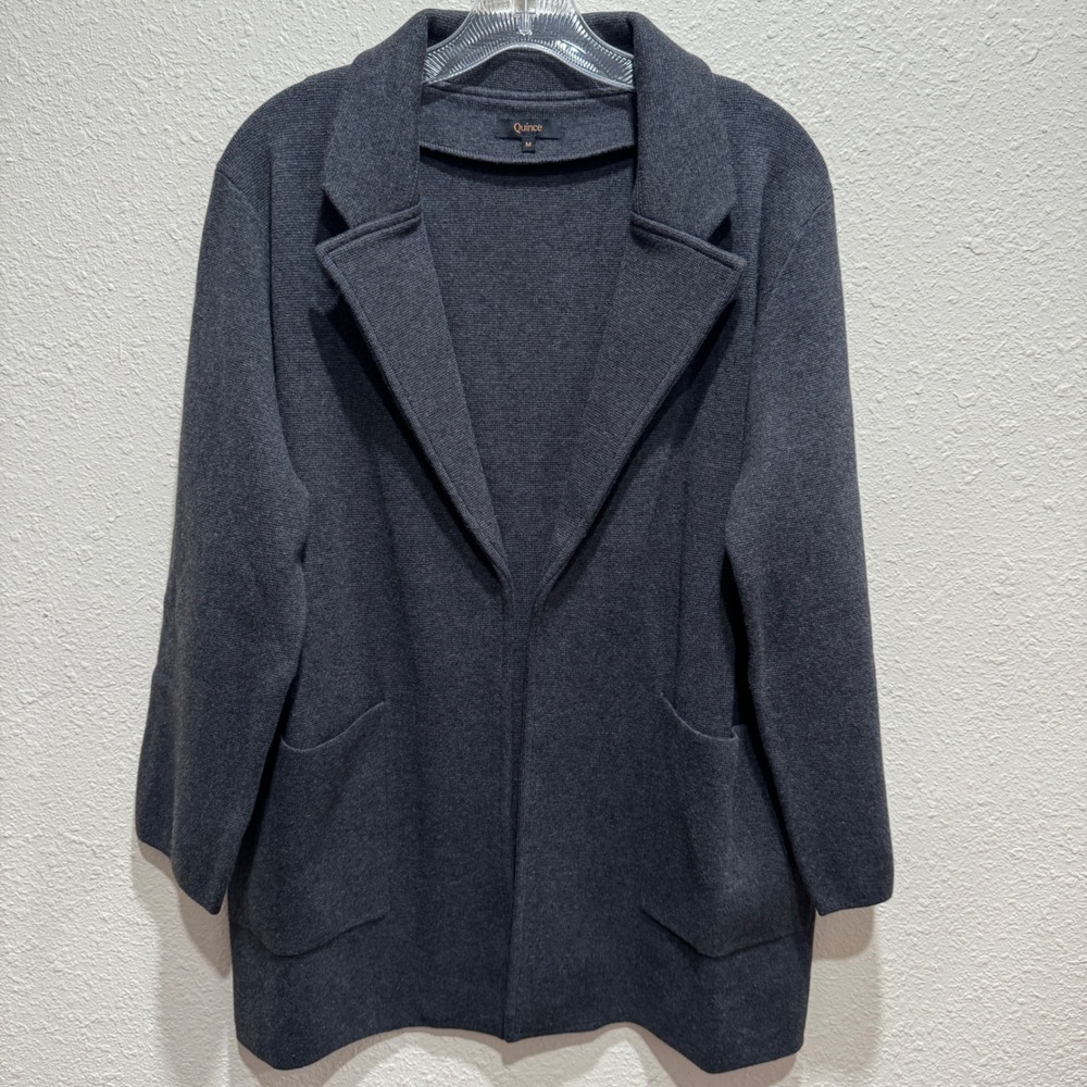 Quince Charcoal Gray 100% Organic Cotton Knit Blazer Coatigan Size M SHWDC01